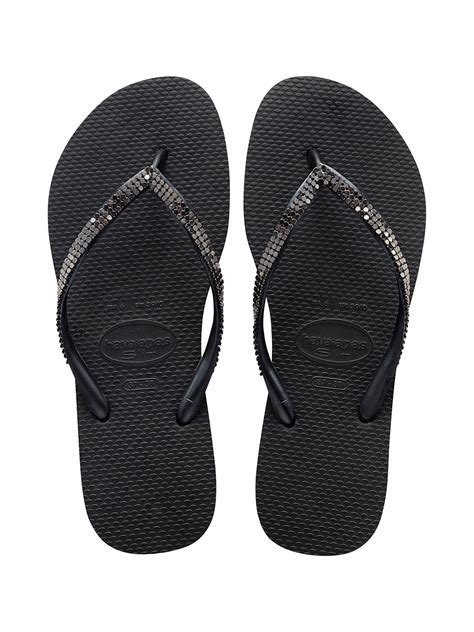 Black Havaianas Flip Flops Adorned With Metal Sequins Slim Metal Mesh