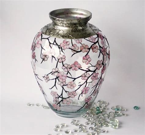 Hand Painted Glass Vase Cherry Blossom Sakura2 By Nevenaartglass Painted Glass Vase Painted