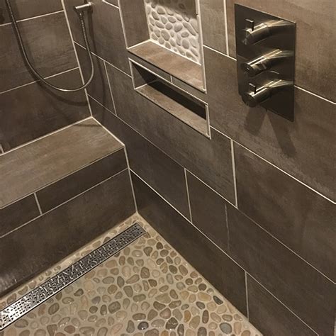 Java Tan Modern Shower Floor And Niche Accent Subway Tile Outlet