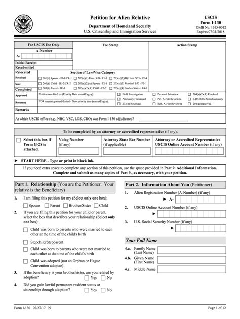 Uscis I 130 2017 Fill And Sign Printable Template Online Us Legal Forms