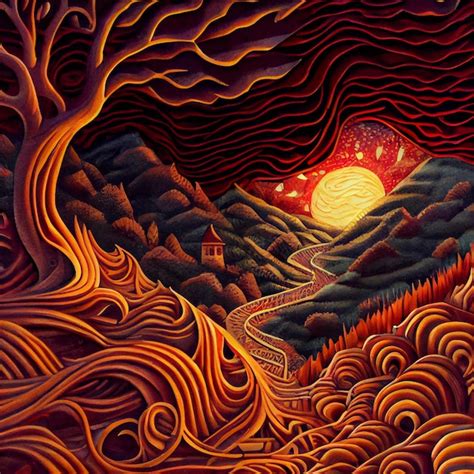 Premium Photo Painting Of A Winding Path In The Mountains Generative Ai