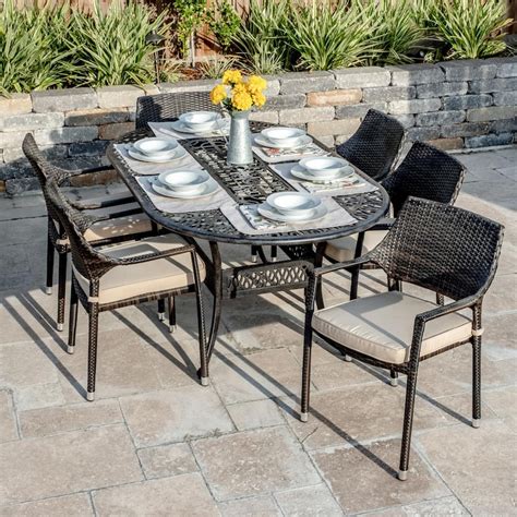 Gentilly 7 Piece Wicker Patio Dining Set W 72 X 42 Inch Oval Table