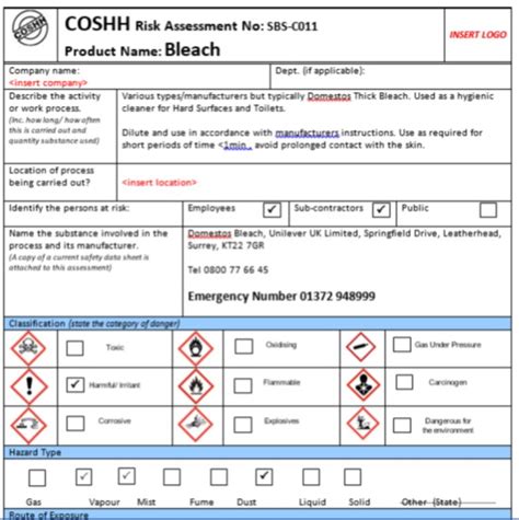 Coshh Assessment Form Hot Sex Picture