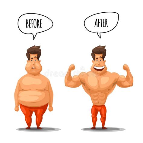 Weight Loss Man Before And After Diet Vector Illustration Stock Vector