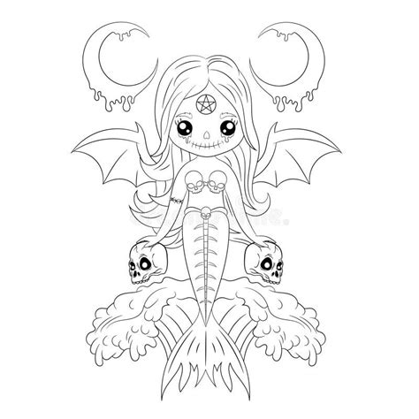 Creepy Kawaii Pastel Goth Mermaid Coloring Page Stock Vector Illustration Of Pink Creepy