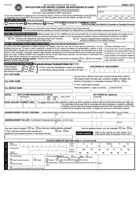 Fillable Form Mv 44 Application For Driver License Or Non Driver Id