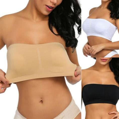 buy strapless bra bandeau tube removable padded top stretchy seamless bandeau bra at affordable