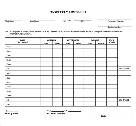 Biweekly Timesheet Template 7 Free Download In Pdf