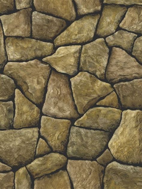 3 D Faux Creek Rock Stone With Black Grout Wallpaper