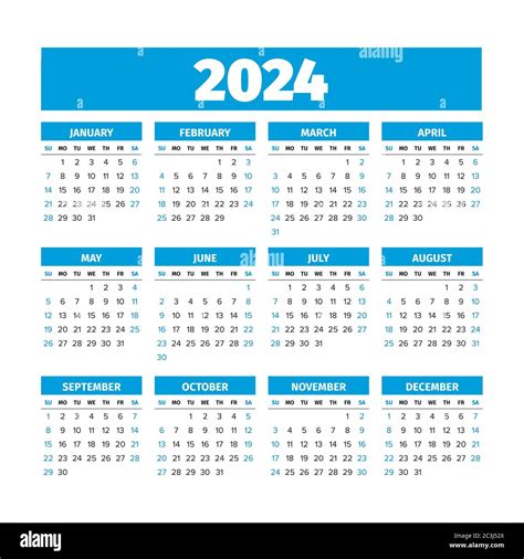 2024 Calendar With The Weeks Start On Sunday Stock Vector Image And Art