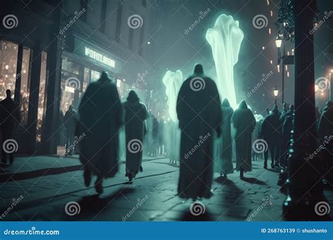 Ghost Invasion In Dark City Street Royalty-Free Stock Image