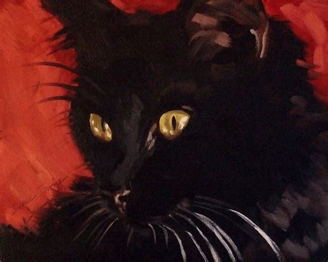 Paintings From The Parlor Fluffy Black Cat Against A Luscious Red