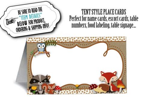 12 Tent Style Place Cards Food Label Cards Table Signs Baby Woodland