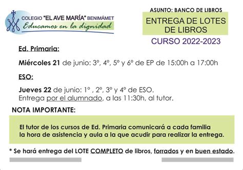 Banco De Libros Curso 2023 2024 Colegio El Ave María Benimámet