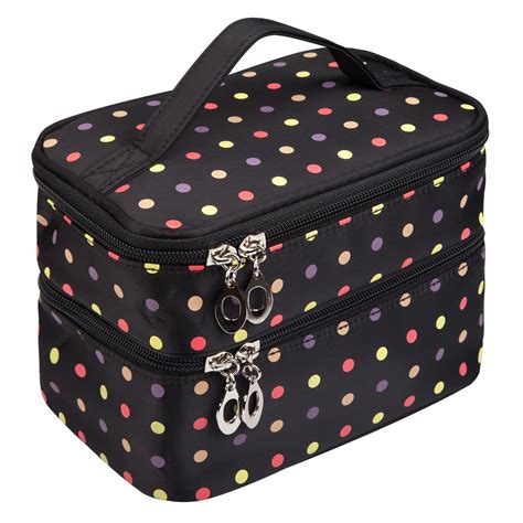 Buy Double Layer Travelling Makeup Bag Small Dots Pattern Cosmetic Bag