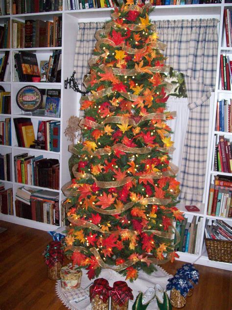 Christmas Tree With Fall Leaves Maybe Add Pumpkins Fall Christmas