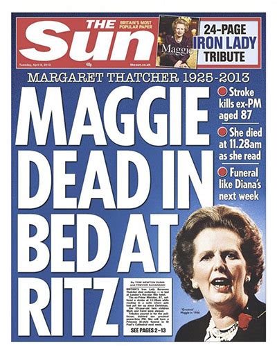 Margaret Thatchers Death On Newspaper Front Pages In Pictures