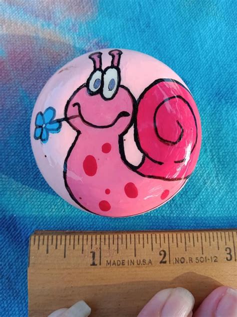 Cute Pink Snail Painted Rock Etsy