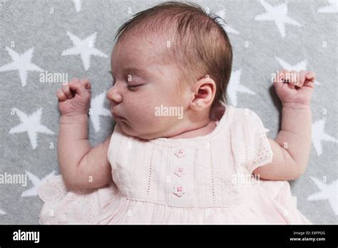 Baby Girl Sleeping On Blanket Stock Photo Alamy