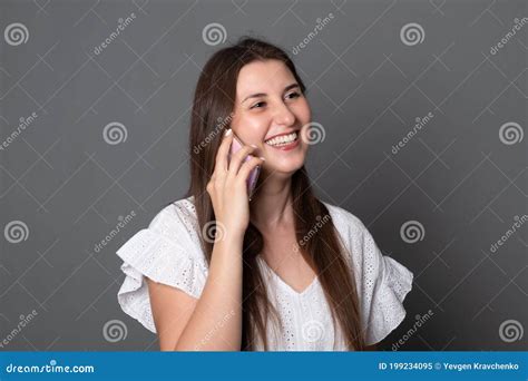 Young Woman Emotionally Talking On A Mobile Phone Happy Young Woman Stock Image Image Of Talk