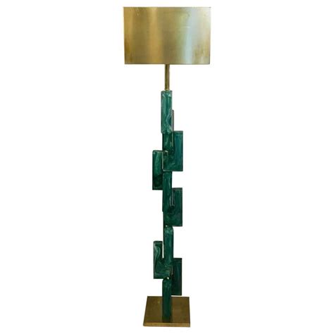 Emerald Green Murano Glass Floor Lamp Brass Lampshade 1970s At 1stdibs