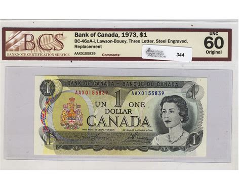 1973 Bank Of Canada 1 Dollars Bcs Unc 60 Bc 46aa I Aax0155839 Steel