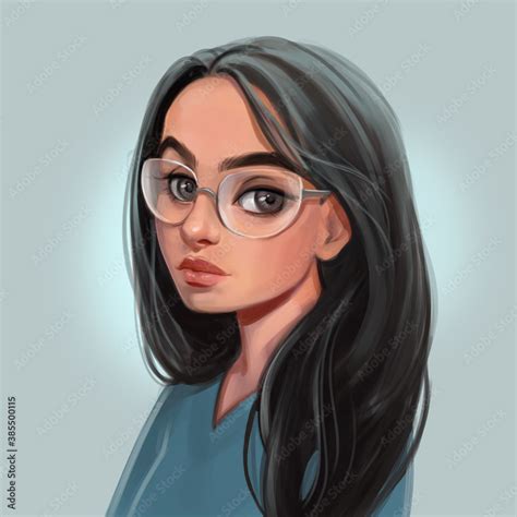 Avatar Of A Young Girl With Glasses Calm And Beautiful Stock