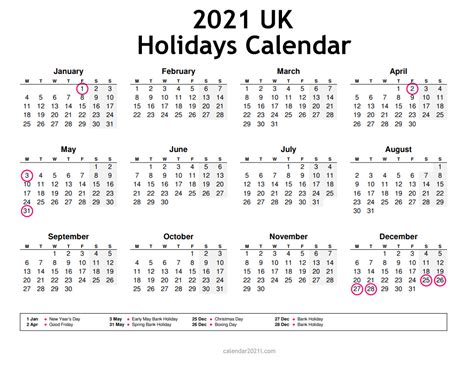 Uk 2021 Calendar Printable Holidays Word Excel Pdf