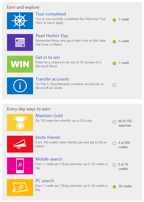 Bing Rewards Dashboard Home