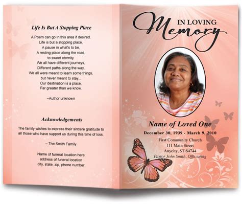 Butterfly Funeral Program Template Diy Funeral Programs Memorial