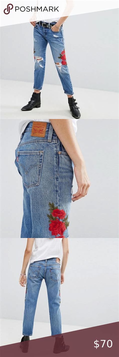 Levis 501 T Embroidered Roses Jeans Fashion Beautiful Jeans