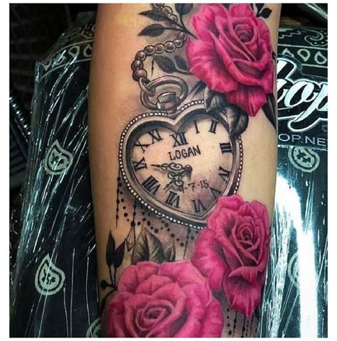 Heart Clock Tattoo Design Heartclocktattoodesign Clock And Rose