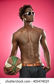 Handsome Black Man Naked Jeans Basket Stock Photo Shutterstock