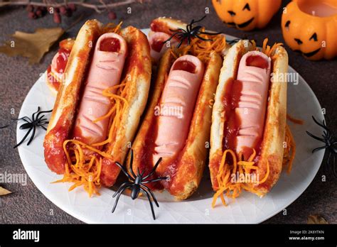 Themed Food For Halloween Hot Dog With Bloody Sausage Fingers In
