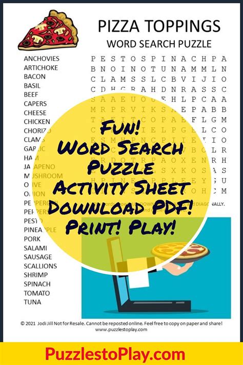 Pizza Toppings Word Search Puzzle Pizza Toppings Word Search Puzzle