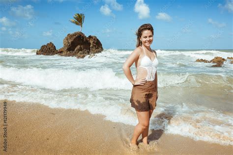 Woman In Tambaba Beach In Brazil Known For Allowing The Practic Of Nudism Naturism Stock