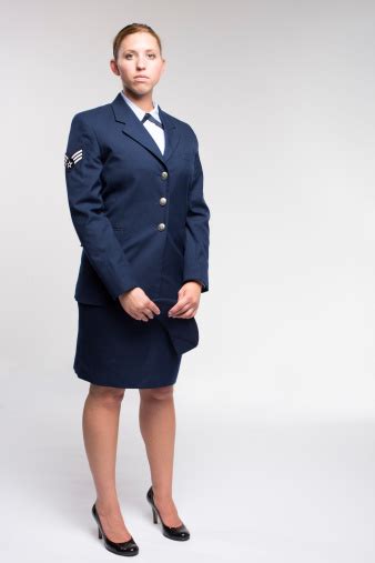 One Female Us Air Force Senior Airman On White Background