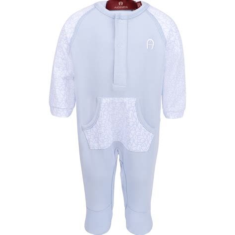 Aigner Kids Baby Onesie In Blue With Contrast Sleeves — Bambinifashioncom