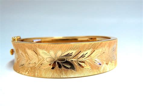 14kt Gold Florentine Engraving Wide Bangle Bracelet Avis Diamond