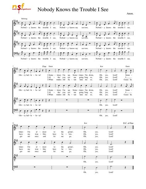 Nobody sees, nobody knows we are a secret, can't be exposed that's how it is, that's how it goes far from the others close to. Nobody Knows the Trouble I See - SATB Sheet music for ...