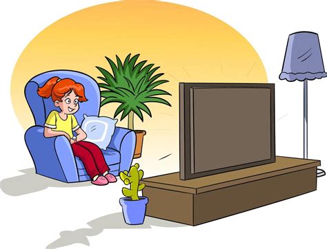 Girl Watching Tv In Living Room Vector Illustration 13389769 Vector Art