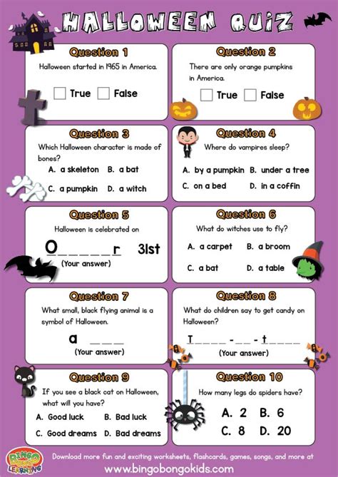 Easy Halloween Quiz For English Classes Bingobongo