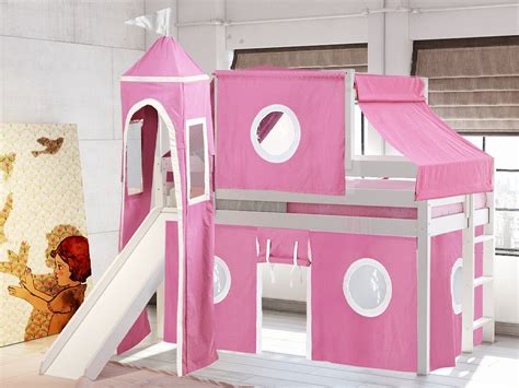 Jackpot Princess Low Loft Bed With Slide Pink And White Tent And Tower