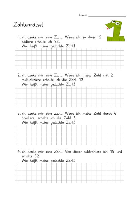 3 X Ab Zahlenrätsel Anfang Klasse 3 Mit Lösungen Unterrichtsmaterial