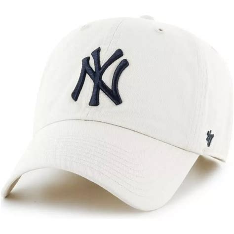 47 Brand Curved Brim Large Front Logo Mlb New York Yankees Cream Cap