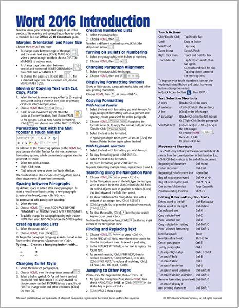Microsoft Word 2010 Advanced Quick Reference Guide Cheat Sheet Of