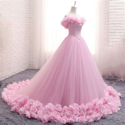 Romantic Pink Rose Wedding Dress Princess Ball Gown Quinceanera Debuta