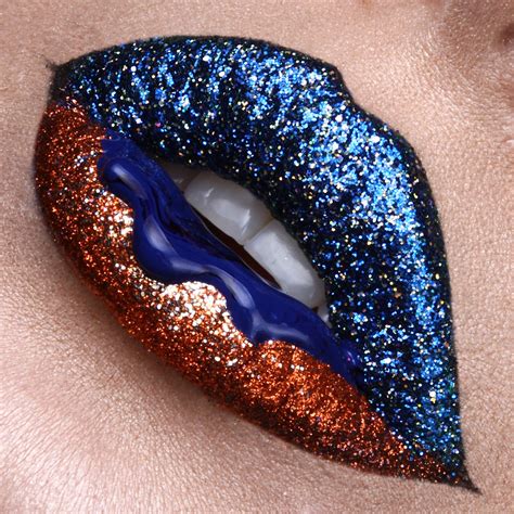 Lip Art Orange And Blue Glitter Instagram Vladamua Lip Art