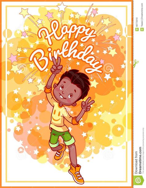 Greeting Card Birthday With A Happy African American Boy Stock