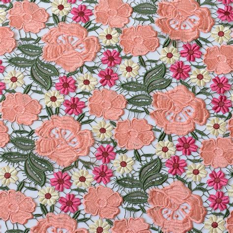 Peach Rose Heavy Embroidered Lace Fabric Carol Pink Hot Etsy